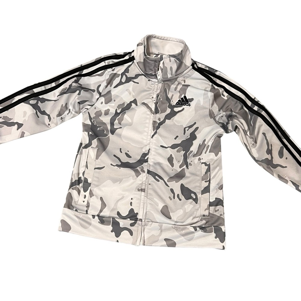 Adidas‎ Boys Size 5 Track Jacket Full Zip Gray White Camo Print Lightweight